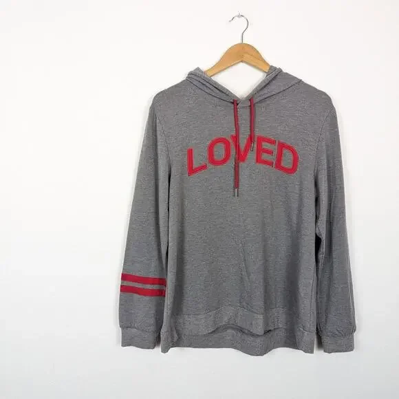 NWT Pajamagram Grey & Red Loved Pullover Hooded Sweatshirt - Picture 4 of 10